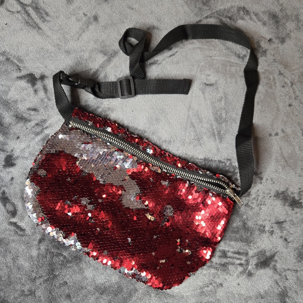 Red and Silver Flip Sequin Waist Bag